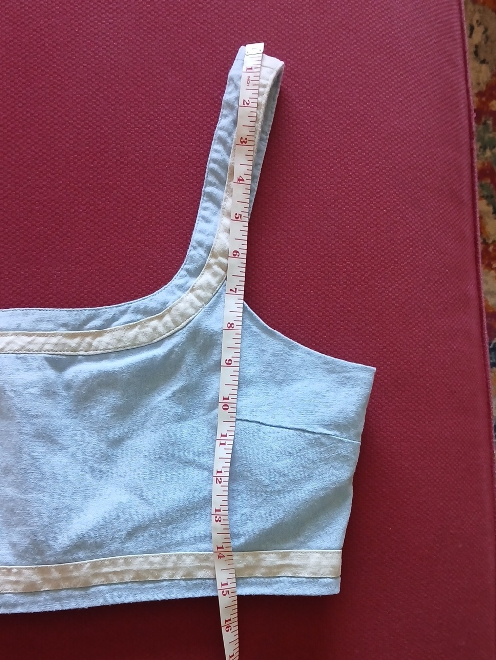 Avec Les Filles Light Blue and Cream Square Neck Crop Top XL - Picture 7 of 8